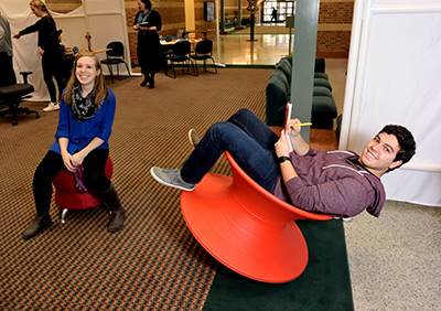  Several unique chairs, including one that the user could rock or spin, were part of the experiment. 